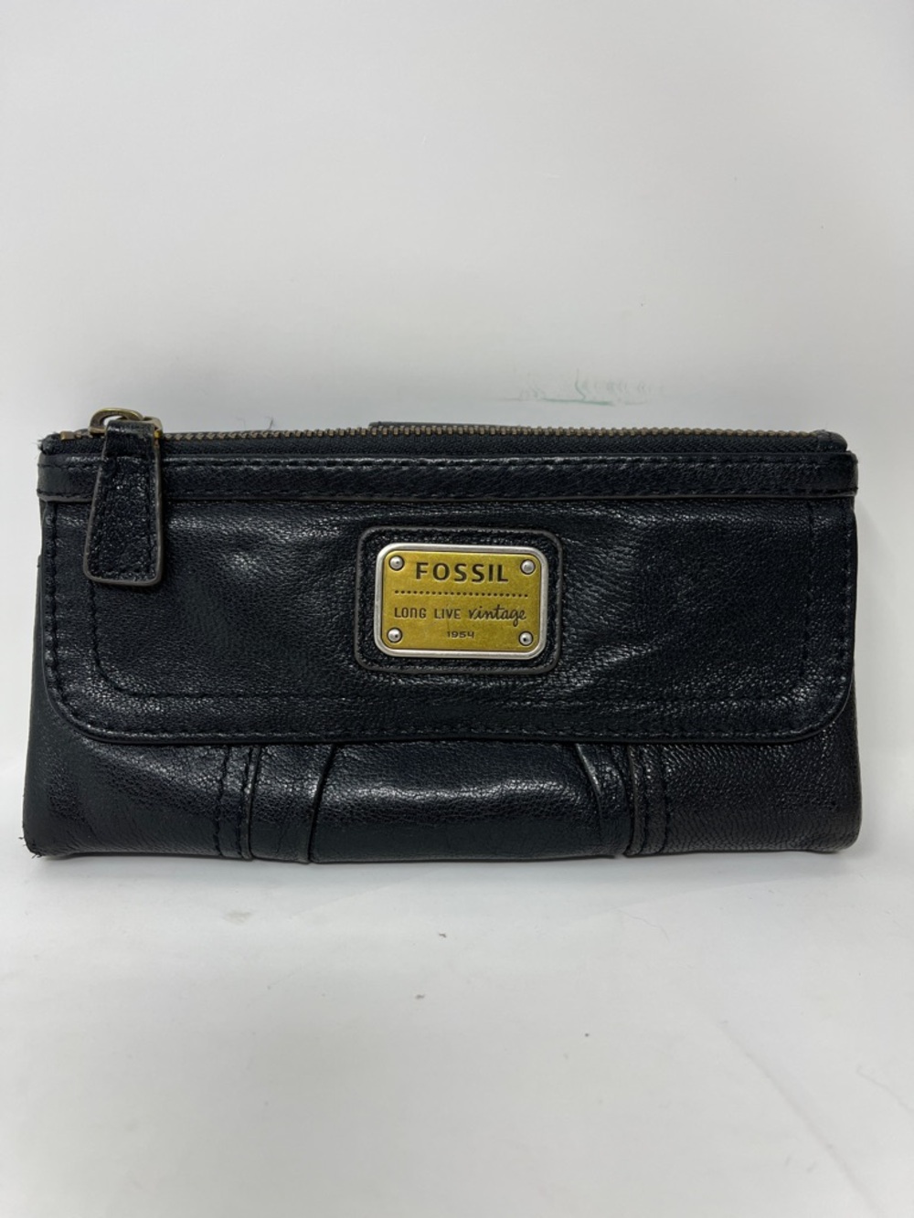 FOSSIL LONG LIVE VINTAGE 1954 Black Genuine Leather Emory Wallet Organizer